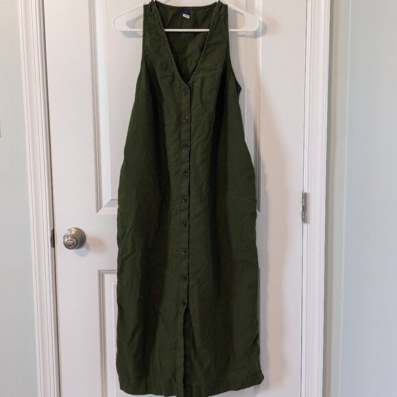 Old Navy Green Linen Blend Button Down Midi Dress - Size Medium - Picture 1 of 5